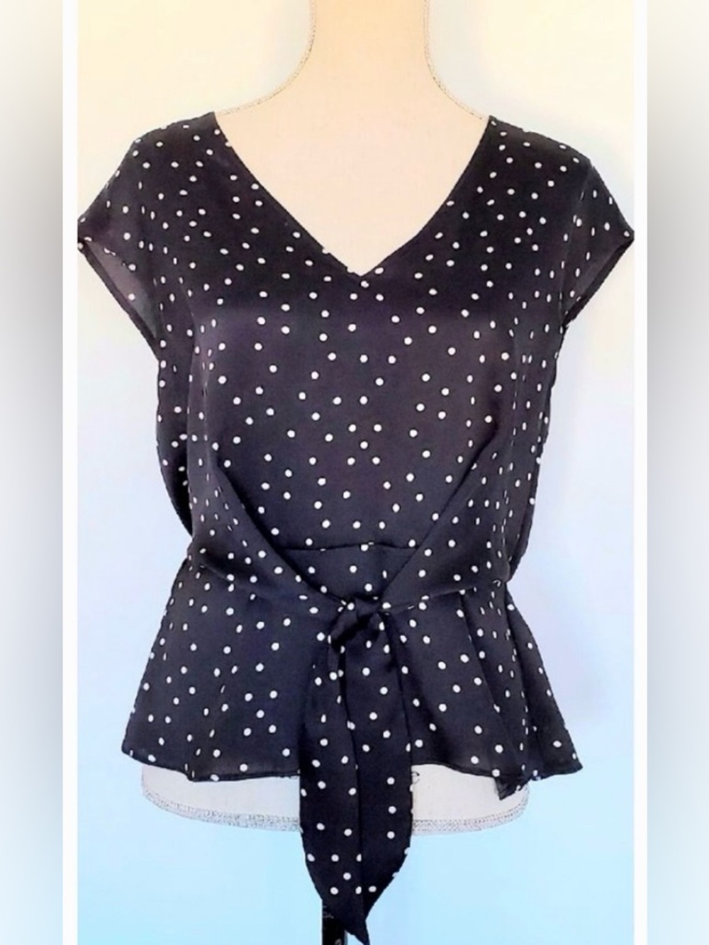Vince Camuto Black & White Polka Dot Tie-Front Blouse